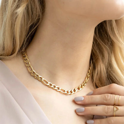 eManco Figaro Link Chains Necklace Stainless Steel Chain for Men Women Colar Gift Jewelry Cuban Chain Choker 4MM/6MM/8MM