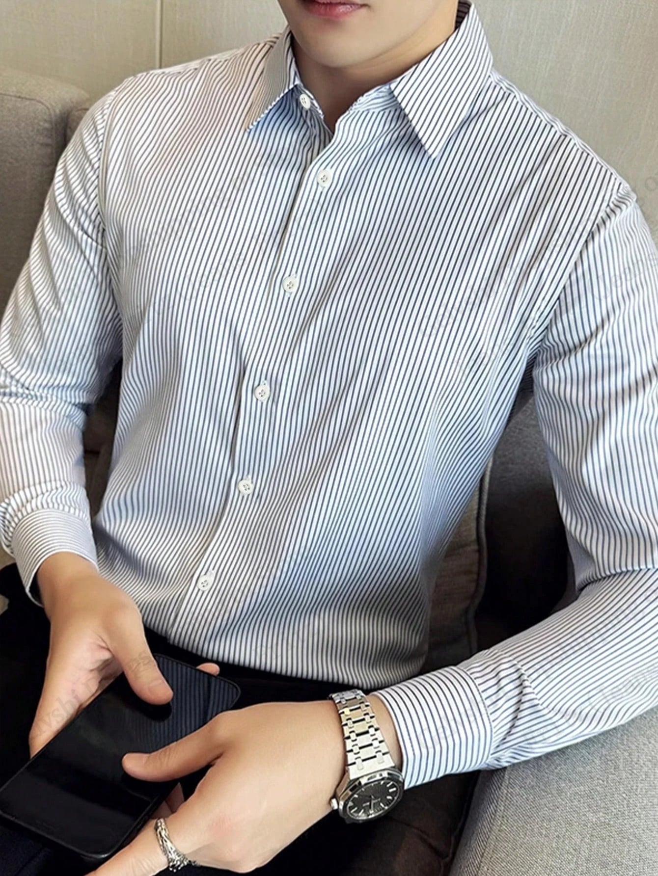 Men’s Long-Sleeve Striped Casual Shirt