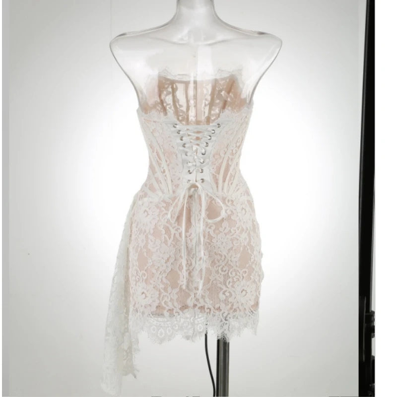 White Birthday Dress for Women – Elegant Lace Pleated Gown