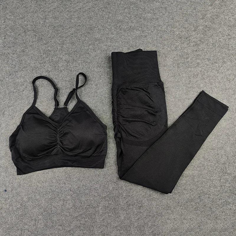 2Pcs Seamless Gym Sets Fitness Sports Suits Womens Clothing High Waist Booty Leggings Sports Bra Running Athletic Wear Yoga Sets
