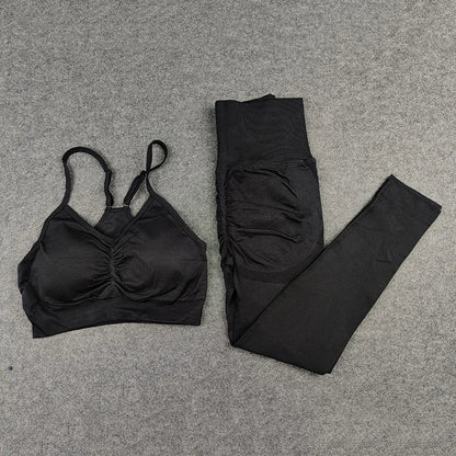 2Pcs Seamless Gym Sets Fitness Sports Suits Womens Clothing High Waist Booty Leggings Sports Bra Running Athletic Wear Yoga Sets
