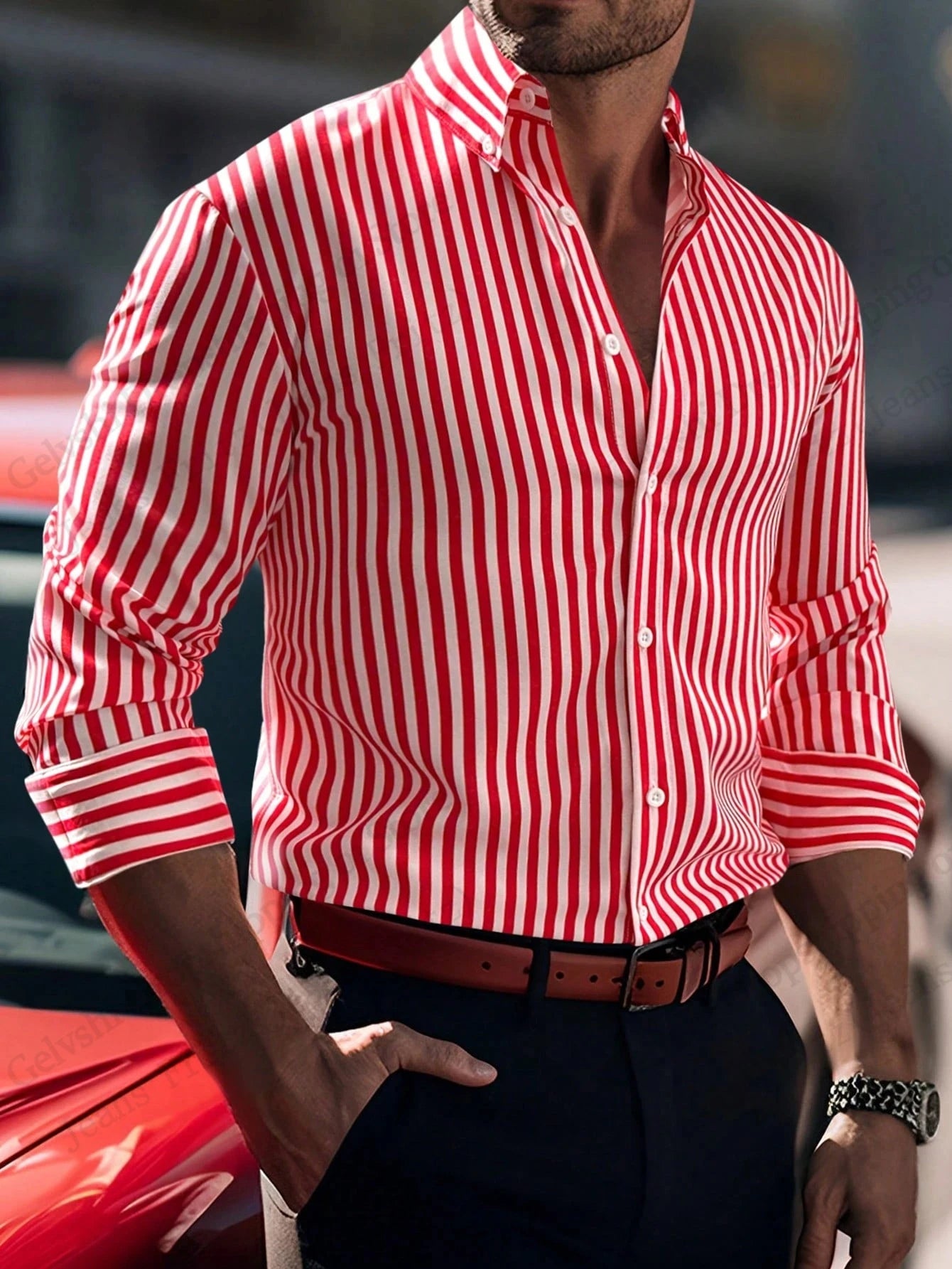 Men’s Long-Sleeve Striped Casual Shirt