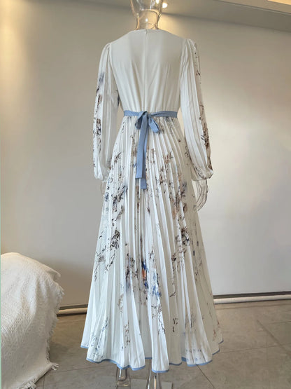 Bohemian Summer Beach Dress Sleeveless Floral Print V-Neck Flowy Maxi Dress for Women Resort Holiday Party Casual Outfit Fashion