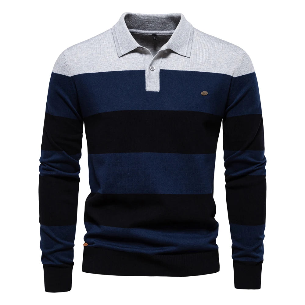 Classic Striped Polo Knit Sweater for Men
