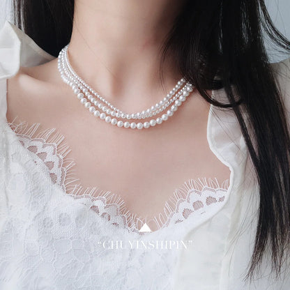 Trend 4-8mm White Pearl Chokers Necklace Clavicle Chain For Women Classic Elegant Wedding Neck Jewelry Love Pendant Gift