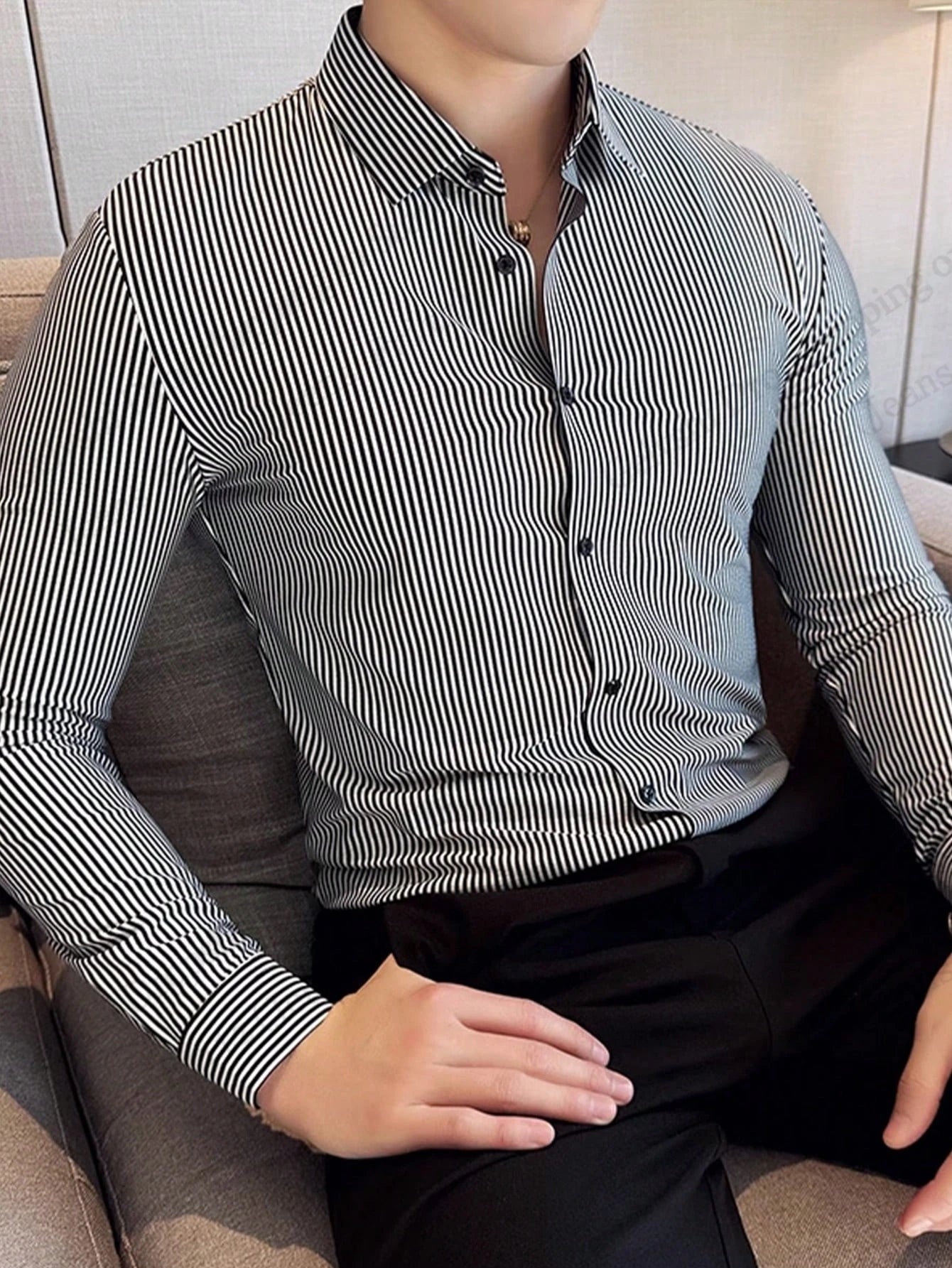 Men’s Long-Sleeve Striped Casual Shirt