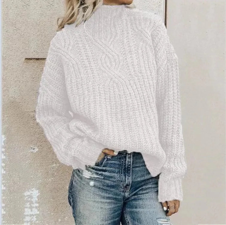 Women's High Collar Twist Knit Sweater