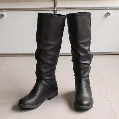 Retro Rivet Low Heel High Tube Motorcycle Boots