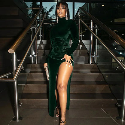 Women’s Polo/Turtleneck Long Sleeve Side-Slit Dress