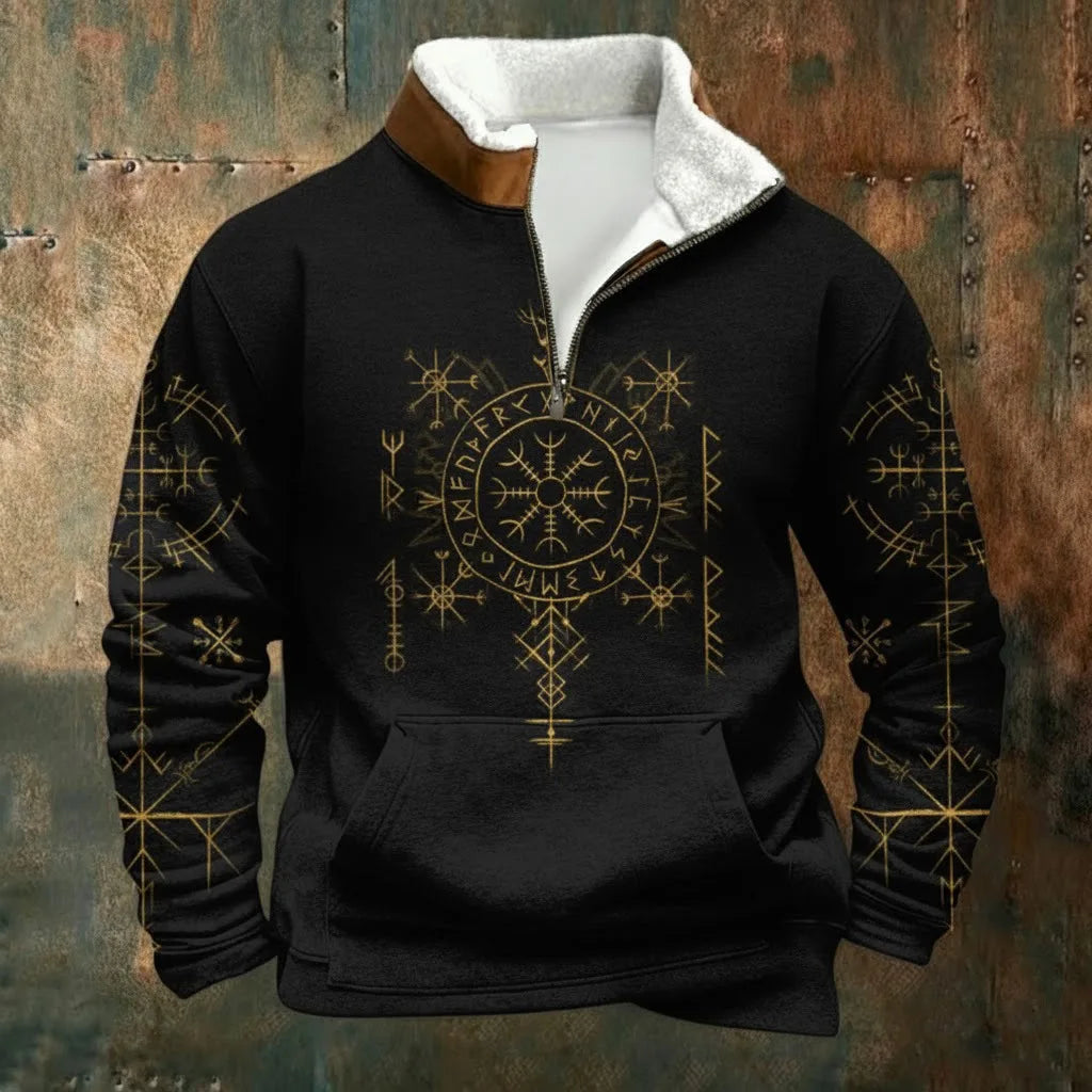 Cassian - Zip-Up Sweater with a High Fur-Trimmed Collar