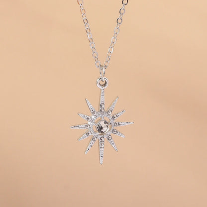 Aihua Exquisite Y2K Silver Color Crystal Sun Moon Star Necklaces for Women Korean Temperament Clavicle Chain Jewelry Gifts