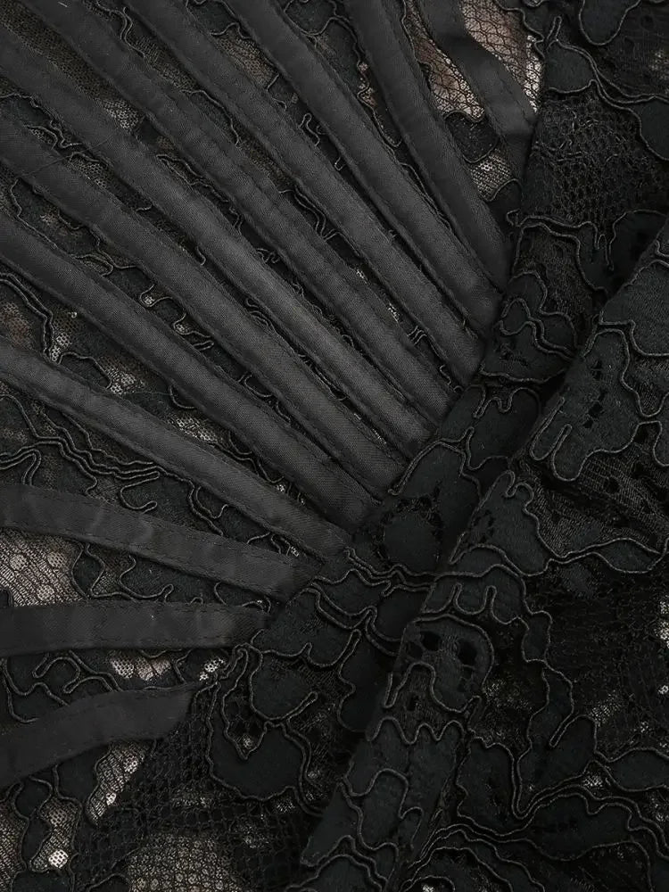 White Birthday Dress for Women – Elegant Lace Pleated Gown