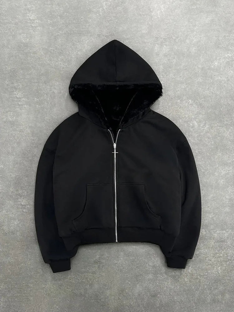 2025 European and American new autumn and winter collection hooded sweatshirt with reversible retro leopard print zipper hoodie