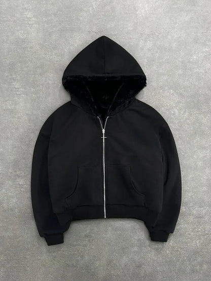 2025 European and American new autumn and winter collection hooded sweatshirt with reversible retro leopard print zipper hoodie