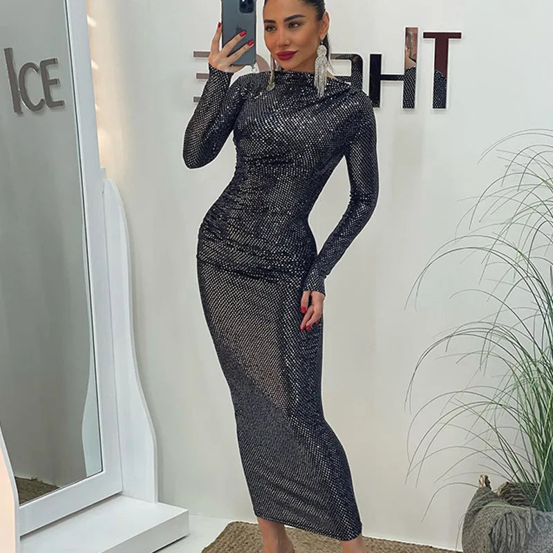 Modern Elegance Women’s Slim Fit Sequin Long Dress