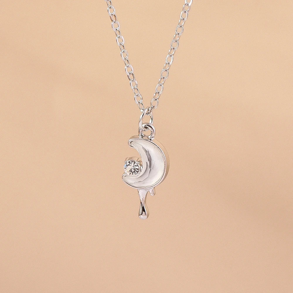 Aihua Exquisite Y2K Silver Color Crystal Sun Moon Star Necklaces for Women Korean Temperament Clavicle Chain Jewelry Gifts