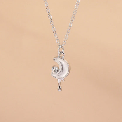 Aihua Exquisite Y2K Silver Color Crystal Sun Moon Star Necklaces for Women Korean Temperament Clavicle Chain Jewelry Gifts