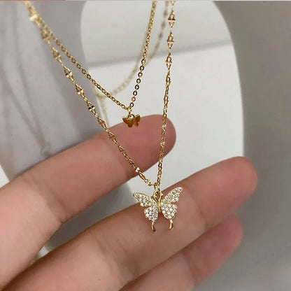 2023 Simple Double Layer Star Moon Charm  Multilayered Necklace Delicate Clavicle Chain Zircon For Women Fashion Jewelry A0459