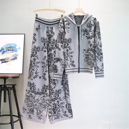 Winter Two Piece Sets Women Tracksuit Knitted Suit Autumn Trouser Suits Female Cardigan Sweater Solid Sports Hoodie Sportswear
