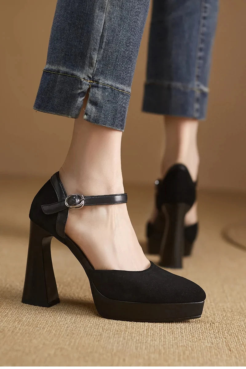 Women’s Square High-Heel Mary Jane Pumps – Retro Platform Dress Shoes