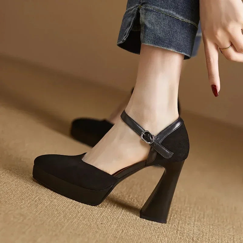 Women’s Square High-Heel Mary Jane Pumps – Retro Platform Dress Shoes