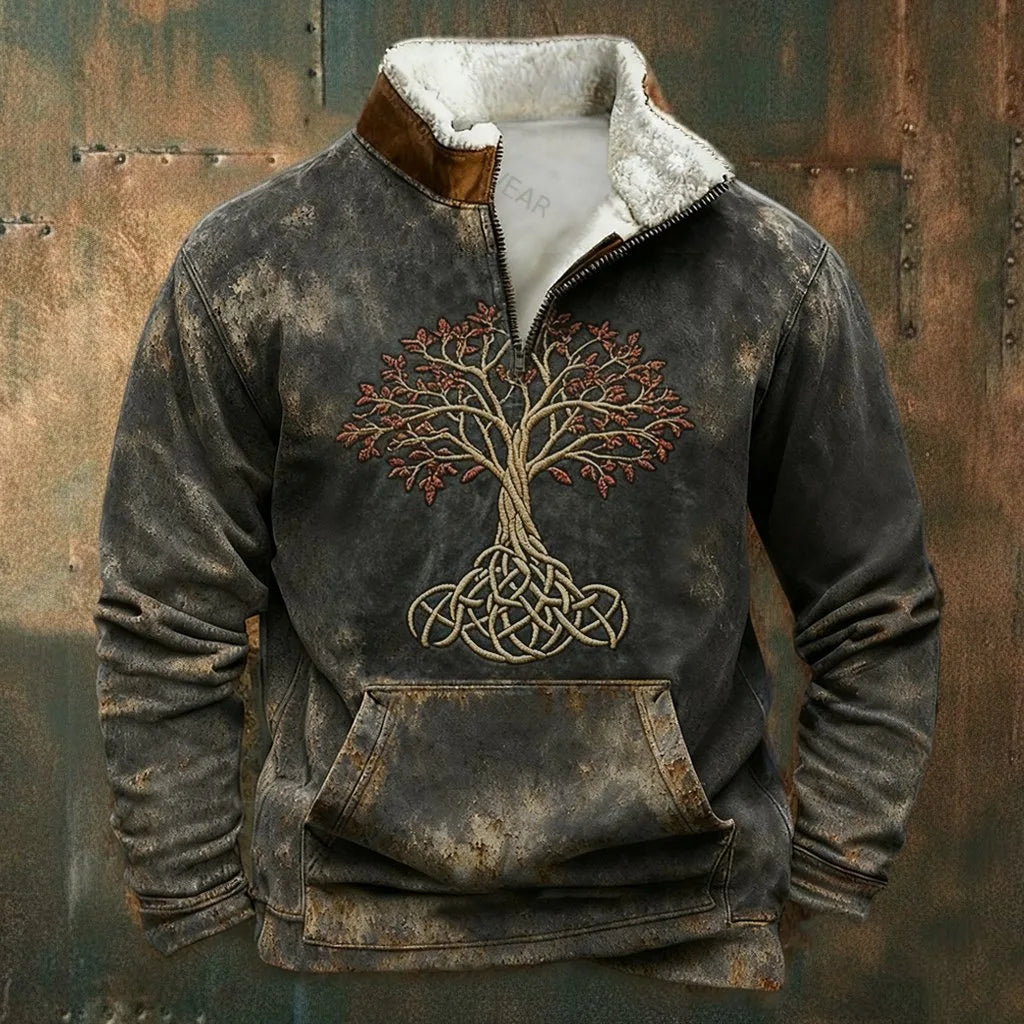 Cassian - Zip-Up Sweater with a High Fur-Trimmed Collar