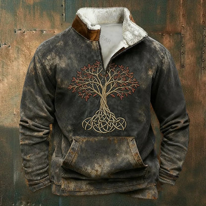 Cassian - Zip-Up Sweater with a High Fur-Trimmed Collar