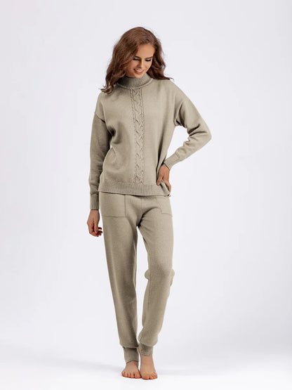Fall Winter Sweater 2 Piece Sets Women Casual Half Turtleneck Knit Pullover Tops Conjuntos High Waist Harem Pants Suits