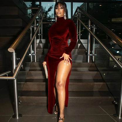 Women’s Polo/Turtleneck Long Sleeve Side-Slit Dress