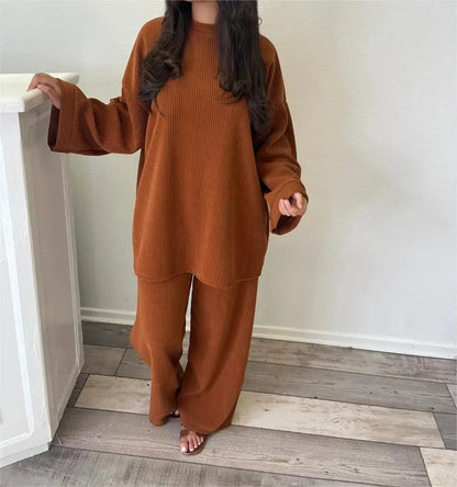 2025 Winter Two Piece Sets Women Clothing Autumn Fashion Casual Solid Round Neck Pullover Loose Pit Knitted Sweater Pants Suits1