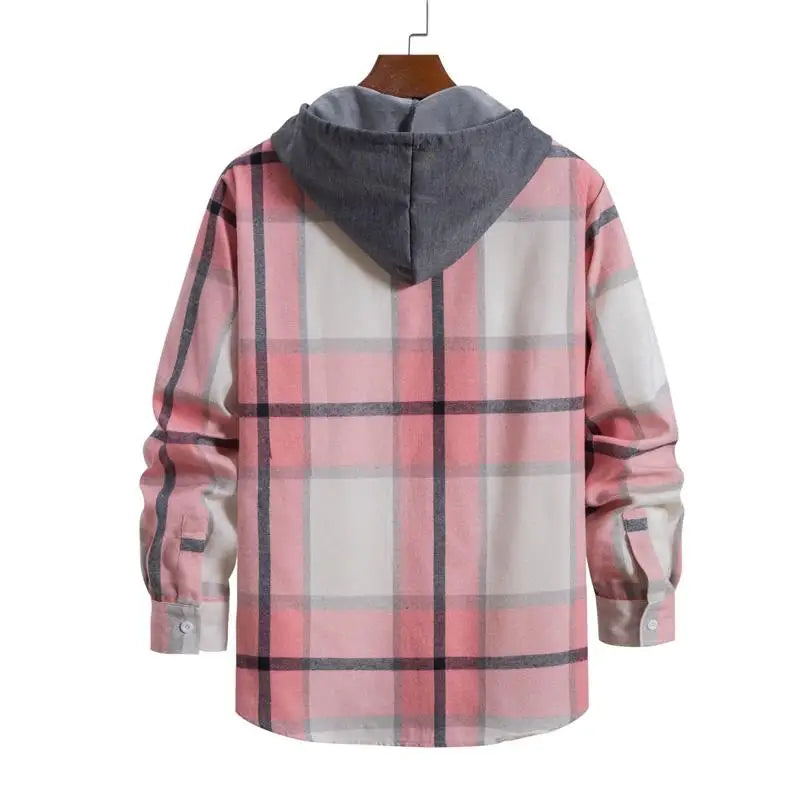 Men's Plaid Long Sleve hooded-shirt