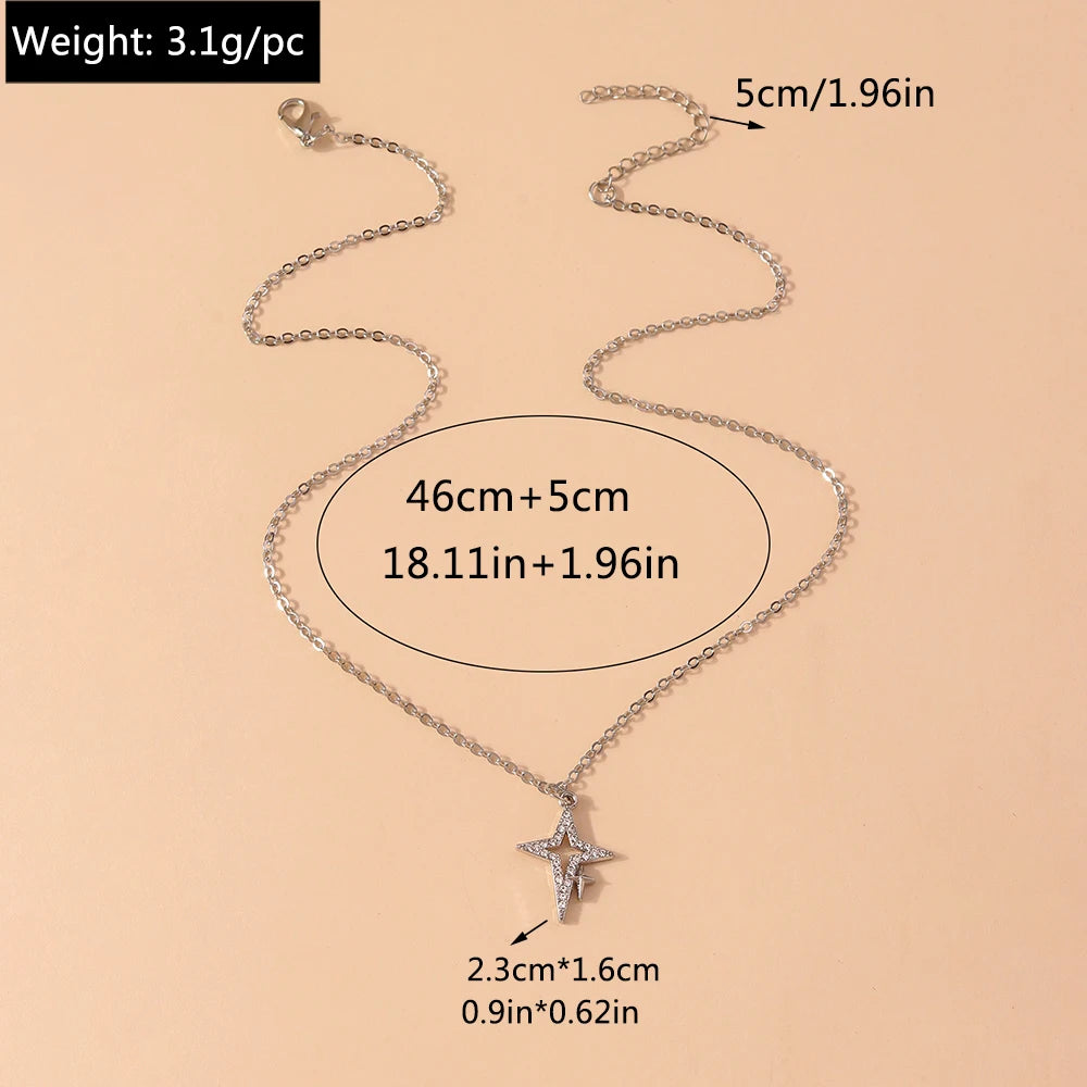 Aihua Exquisite Y2K Silver Color Crystal Sun Moon Star Necklaces for Women Korean Temperament Clavicle Chain Jewelry Gifts