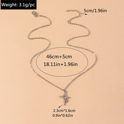 Aihua Exquisite Y2K Silver Color Crystal Sun Moon Star Necklaces for Women Korean Temperament Clavicle Chain Jewelry Gifts