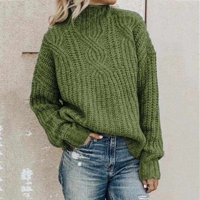 Women's High Collar Twist Knit Sweater