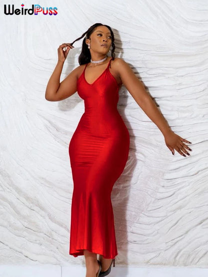 Premium Mermaid Silhouette Backless Maxi Dress