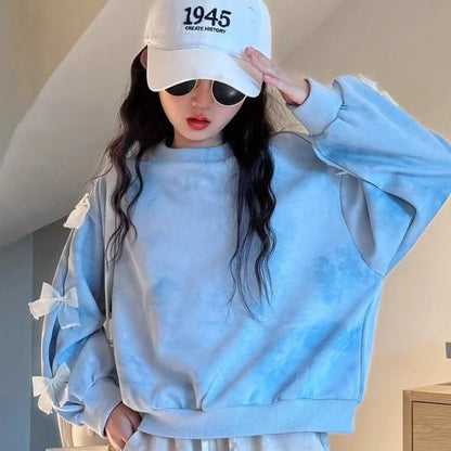 Top & Pants 2-Piece Set Bow Sweatshirt Girl Two Skirt Elementary Student Clothes Autumn Winter Outfit Children's Clothing Girls
