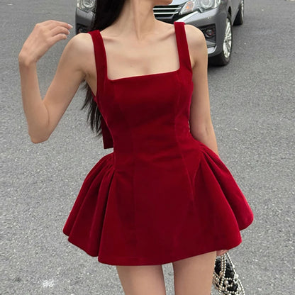 Red Sleeveless Backless Bow Dress