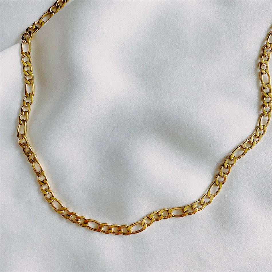 eManco Figaro Link Chains Necklace Stainless Steel Chain for Men Women Colar Gift Jewelry Cuban Chain Choker 4MM/6MM/8MM
