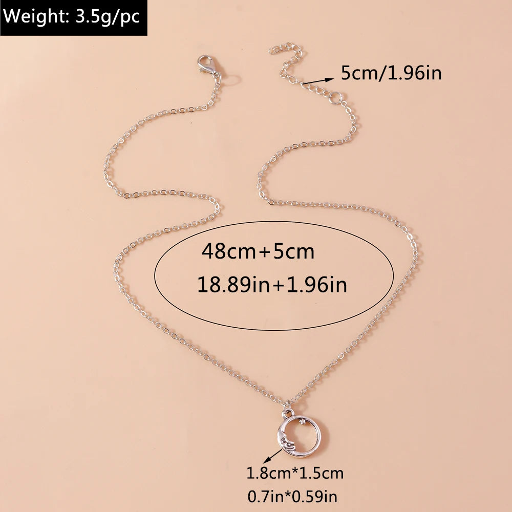 Aihua Exquisite Y2K Silver Color Crystal Sun Moon Star Necklaces for Women Korean Temperament Clavicle Chain Jewelry Gifts