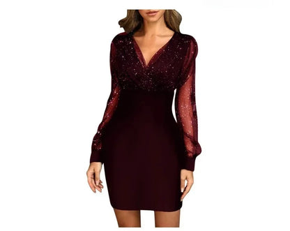 V-Neck Sequin Gauze Dress