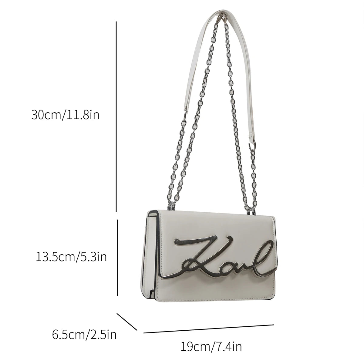 Fashionable Solid Color Crossbody Shoulder Bag Metal Emblem Logo ChainLink Strap Featuring Magnetic Button for Daily Use