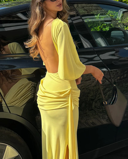 Sophisticated Yellow Backless Evening Dress