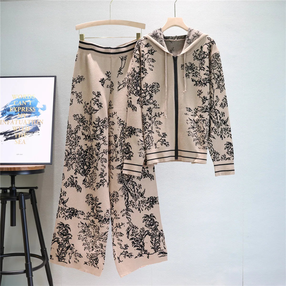 Winter Two Piece Sets Women Tracksuit Knitted Suit Autumn Trouser Suits Female Cardigan Sweater Solid Sports Hoodie Sportswear