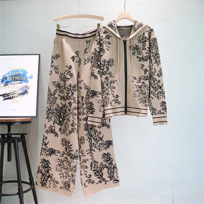 Winter Two Piece Sets Women Tracksuit Knitted Suit Autumn Trouser Suits Female Cardigan Sweater Solid Sports Hoodie Sportswear