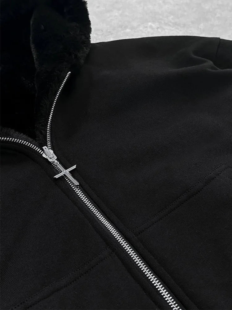 2025 European and American new autumn and winter collection hooded sweatshirt with reversible retro leopard print zipper hoodie