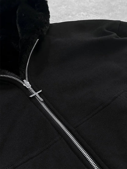 2025 European and American new autumn and winter collection hooded sweatshirt with reversible retro leopard print zipper hoodie