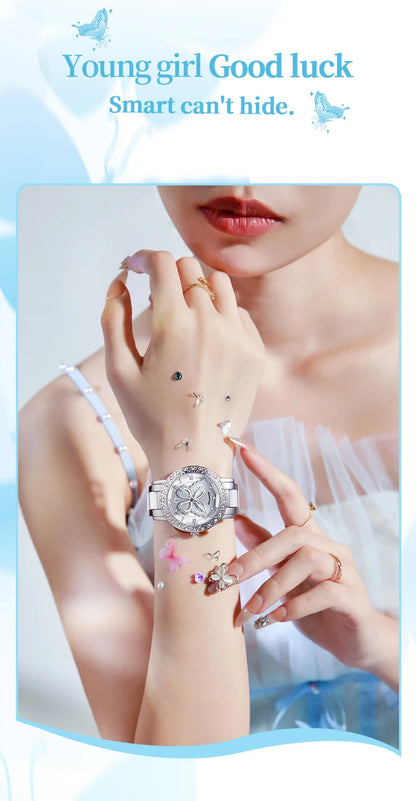ROMITIME Women Quartz Watch Luxury Butterfly Pattern Rhinestone-Encrusted Bezel Stainless Steel Case 30M Waterproof Watches Lady