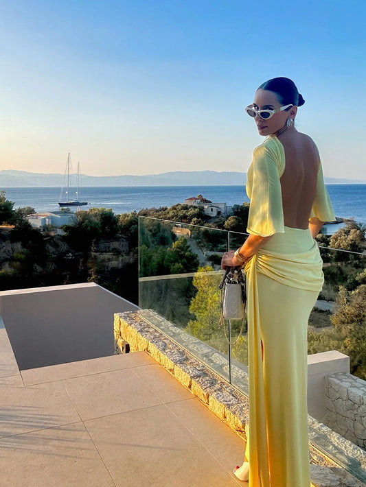 Sophisticated Yellow Backless Evening Dress