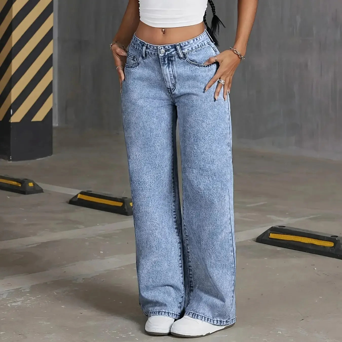 Versatile Washed Denim Trousers for Women – Trendy Wide Leg