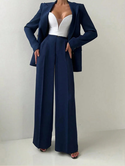 Women’s Elegant Blazer & Straight-Leg Pants Suit – Office & Business Casual Set